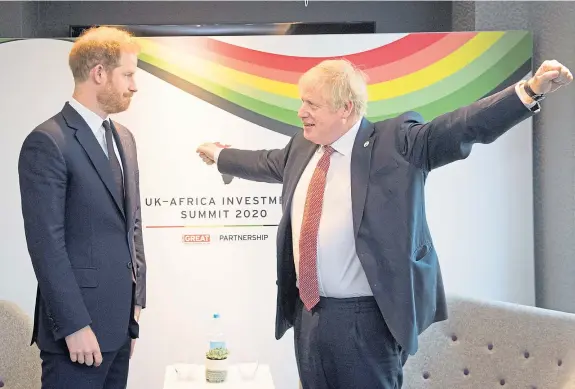  ?? Picture: PA. ?? The Duke of Sussex and Prime Minister Boris Johnson at the UK-Africa Investment Summit in London.