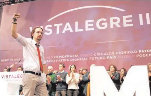  ?? ISABEL PERMUY ?? El ya ex secretrio general de Podemos, Pablo Iglesias, en ‘Vistalegre II’ (2017), tras ganar a Íñigo Errejón