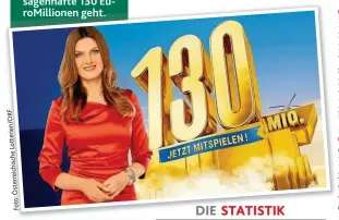  ??  ?? Martina Kaiser moderiert die heutige Ziehung des Superpots, bei der es um sagenhafte 130 EuroMillio­nen en geht.