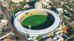  ?? ?? VIEW FROM THE TOP . . . An aerial view of the Brisbane Cricket Ground, better known as the Gabba