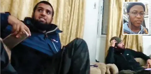  ??  ?? Extremists: Footage from Syria shows ‘Jihadi John’ Mohammed Emwazi, right, and Junaid Hussain. Inset: Raymond Matimba