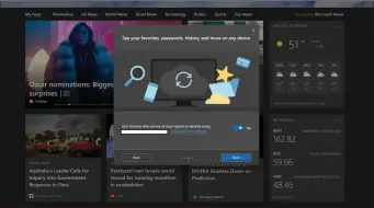  ??  ?? Part of the new Microsoft Edge’s setup process asks if you want to sync content, in the same way Google asks you to sign in to Chrome. This is optional, but encouraged