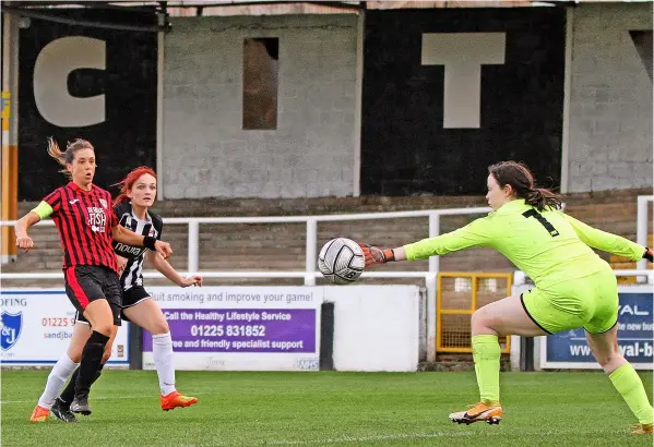  ?? ?? Ceris Evans scored her first goal for Bath City Women in the win over Banwell