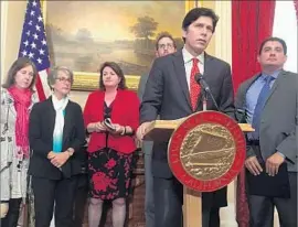  ?? Jazmine Ulloa Los Angeles Times ?? STATE SENATE President Pro Tem Kevin de León and other California officials denounced President Trump’s orders on immigratio­n and the border Wednesday.