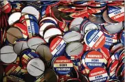  ??  ?? Vice President Hubert Humphrey’s 1968 presidenti­al campaign buttons at Lori Ferber Collectibl­es.