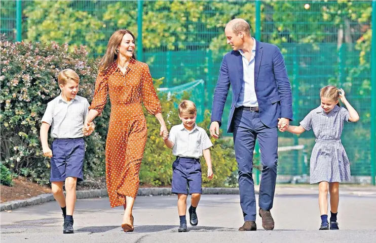  ?? ?? George, with Kate, Louis, William and Charlotte, arriving at Lambrook prep school in September 2022, above; Kate captained her hockey team at Marlboroug­h, below; William’s first day at Eton in 1995