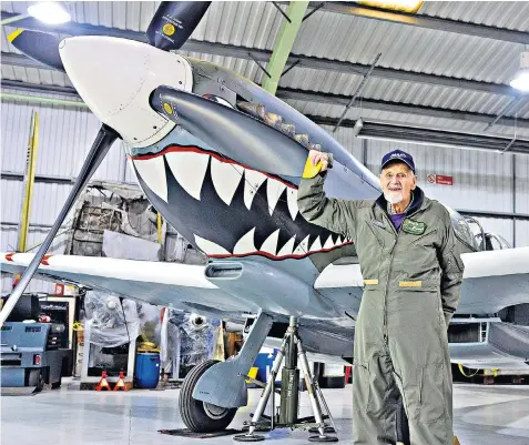  ?? ?? Squadron Leader Jack Hemmings with MT818, a 1944 Spitfire Mk VIII, at Biggin Hill, above, and airborne, top