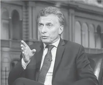  ??  ?? Argentine President Macri speaks during a Bloomberg Television interview in New York on Nov 7. — WP-Bloomberg photo