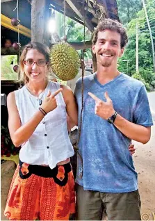  ??  ?? Lindsay and partner Rob in Sri Lanka. Pic courtesy www.yearofthed­urian.com