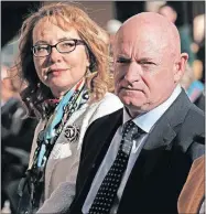  ?? [CHRISTOPHE­R BROWN/ZUMA PRESS VIA TRIBUNE NEWS SERVICE] ?? Former U.S. Rep. Gabby Giffords and her husband, retired U.S. Navy captain and senator-elect Mark Kelly, attend a memorial service Jan. 8 in Tucson, Ariz.