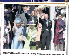  ?? Photo: Andrew Milligan/AP ?? Britain’s Queen Elizabeth II, Prince
Philip and other members of the royal family wave off the newlyweds after the ceremony.