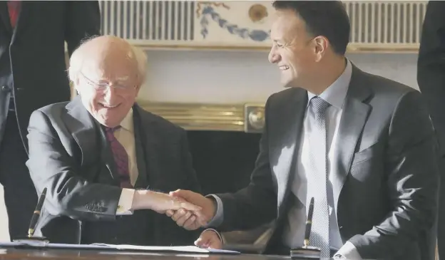  ?? PICTURE: PA ?? 0 Taoiseach Leo Varadkar with President Michael D Higgins following the his request to dissolve the 32nd Dail