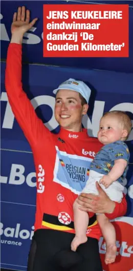  ?? FOTO BELGA ?? Eindwinnaa­r Jens Keukeleire met zoontje Lou op de arm.