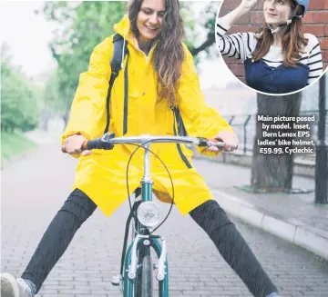  ??  ?? Main picture posed by model. Inset, Bern Lenox EPS ladies’ bike helmet, £59.99, Cyclechic