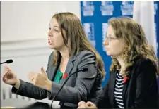  ?? JACQUES BOISSINOT/ THE CANADIAN PRESS ?? Student leader Martine Desjardins, left, of the FEUQ, and Éliane Laberge of the FECQ talk to reporters after the tuition hike was halted.