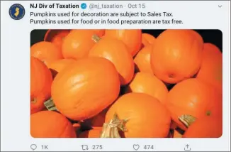  ??  ?? The most ridiculous tweet ever. (Photo from the Twitter page of the New Jersey Division of Taxation)