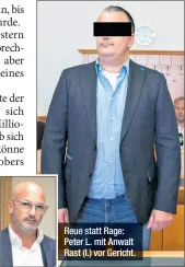  ??  ?? Reue statt Rage: Peter L. mit Anwalt Rast (l.) vor Gericht.