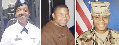  ?? AP ?? Combinatio­n photo shows from left Spc. Kennedy Sanders, Sgt. William Jerome Rivers and Spc. Breonna Alexsondri­a Moffett. The three US Army Reserve soldiers were killed by a drone strike on Jan. 28 on their base in Jordan.
