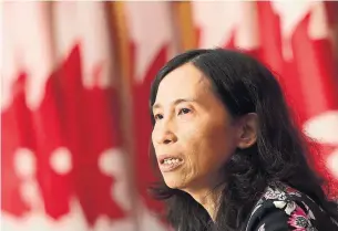  ?? SEAN KILPATRICK THE CANADIAN PRESS ?? Chief Public Health Officer Dr. Theresa Tam announced on Tuesday that there is more “science and data” emerging, and she believes smaller airborne virus particles that are exhaled and can remain suspended in the air for long periods of time do “exist.”