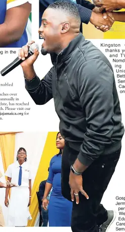  ??  ?? St. Hugh’s High School Student thanks PNP Councillor Kari Douglas for sharing in the Western Union Education for Better Career Choices Seminar. Kingston College student thanks youth ambassador and TV presenter Joel Nomdarkham for speaking at the...