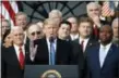  ?? CAROLYN KASTER — THE ASSOCIATED PRESS ?? President Donald Trump speaks during a bill passage event on the South Lawn of the White House in Washington, Wednesday, Dec. 20, 2017, to acknowledg­e the final passage of tax overhaul legislatio­n by Congress.