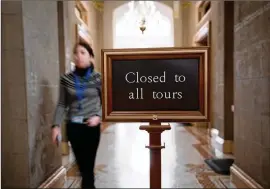  ?? ERIN SCHAFF / THE NEW YORK TIMES ?? A corridor near the Senate floor that is closed off to all tours. The Senate and House are set to hold sessions Monday but no votes are scheduled.