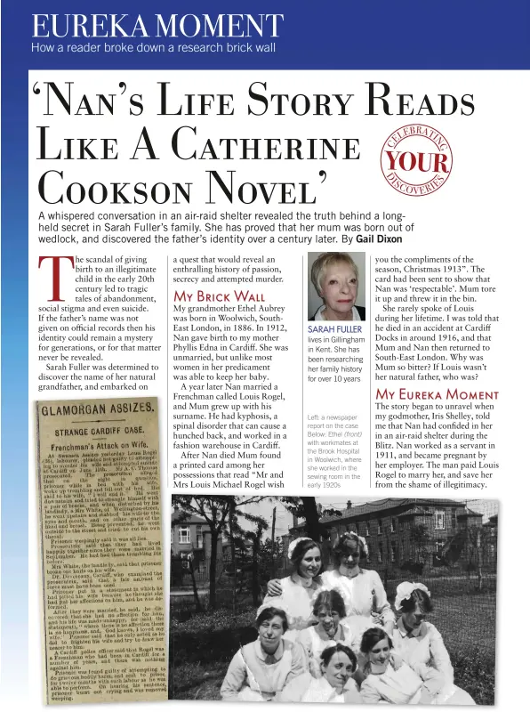  ??  ?? SARAH FULLER lives in Gillingham in Kent. She has been researchin­g her family history for over 10 years
Left: a newspaper report on the case Below: Ethel (front) with workmates at the Brook Hospital in Woolwich, where she worked in the sewing room in the early 1920s