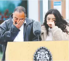  ?? DARREN MAKOWICHUK FILES ?? Ismail and Aasma Yar, the father and sister of Ibaad Yar, weep at a news conference after the 15-year-old was struck and killed in hit-and-run collision in Calgary on May 28.