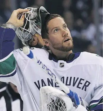  ?? NICK PROCAYLO ?? Vancouver Canucks incumbent goalie Jacob Markstrom says he is ready to be pushed by prospect Thatcher Demko when training camp opens next season. “You welcome any competitio­n,” says Markstrom.