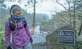  ?? PHOTO OF COURTESY ANNIE WEISS ?? Annie Weiss stands at the western terminus of the Ice Age Trail in Interstate State Park in Polk County, the beginning of her journey to run the 1,200-mile trail in 19 days.