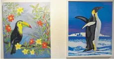 ??  ?? Zwei Bilder zum Jahresthem­a „Tiere“: ein Tukan (links) von Petra Sorg und ein Pinguin von Jürgen Nommensen.