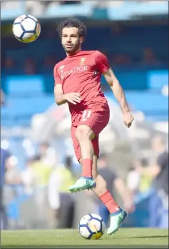  ?? — AFP photo ?? Liverpool’s Mohamed Salah warms up before the English Premier League match between Chelsea and Liverpool at Stamford Bridge in London.