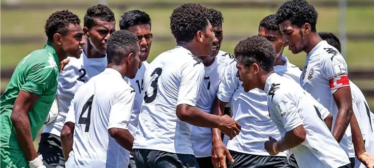  ?? Photo: OFC ?? The Vodafone Fiji Football U16 team celebrate Eshan Kumar’s goal at Lawson Tama Stadium in Honiara on September 10,2018.