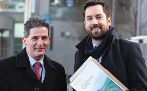  ??  ?? Minister for Housing and Local Government, Eoghan Murphy with The Sligo Chamopion Assistant Editor at IT Sligo last Friday where the Government launched Project Ireland