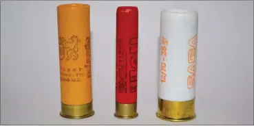  ??  ?? The .410 cartridge (centre) is dwarfed by the 12-bore (right), and even by the 20-bore (left).