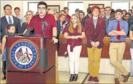  ?? AFP ?? ▪ Lorenzo Prado, a student at Marjory Stoneman Douglas High School, speaks at the Florida state capitol building in Tallahasse­e on Wednesday.