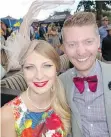  ??  ?? Dawn Melody’s gauzy hat hints at another veil when she marries Deighton Cup’s Jordan Kallman.