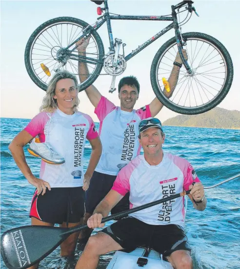  ?? Picture: SUPPLIED ?? READY TO GO: Clare James, Richard Blanchette and Peter King gearing up for the Ona Mission Multisport Adventure Challenge at Mission Beach on Sunday, September 3, 2017.