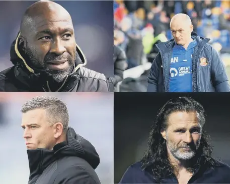  ?? ?? League One managers (clockwise from top left) Darren Moore, Alex Neil, Gareth Ainsworth and Steven Schumacher.