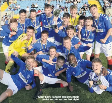  ??  ?? Glory boys: Rangers celebrate their
Junior section success last night