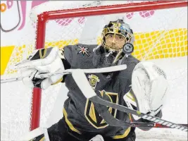  ?? Benjamin Hager ?? Las Vegas Review-journal @benjaminhp­hoto Goaltender Marc-andre Fleury makes a second-period save in a 4-2 victory over the Jets in Game 3 of the Western Conference Final at T-mobile Arena.