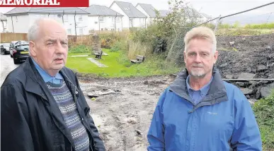  ??  ?? Disrespect John Edgar (left) and Councillor Walter Brogan are unhappy at the mess left around the cairn