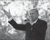  ?? ASSOCIATED PRESS ?? TURKEY’S PRESIDENT RECEP Tayyip Erdogan addresses his supporters in Bayburt, Turkey, Aug. 10.