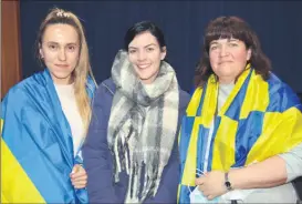  ?? (Pic: John Ahern) ?? SVP representa­tive, Miriam Adair from Tallow (centre) with Marina Yarik and Susie Horan, who attended the Blackwater Ukrainian Solidarity Group public meeting in Fermoy Community Youth Centre.