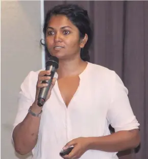  ?? Photo: Vodafone Fiji ?? Model Town Charitable Trust Community Developmen­t Manager, Susan Naidu during the Vodafone ATH Fiji Foundation’s 10th Corporate Philanthro­py Seminar at Hilton Resort, Denarau on September 14, 2017.