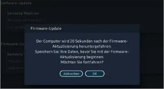  ??  ?? Für seine eigenen SSDS bietet Samsung mit Magician eine deutschspr­achige Verwaltung­ssoftware, die neben verschiede­nen Einstellun­gen auch ein Firmware-update übernehmen kann.