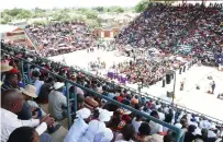  ?? ?? Part of the crowd that joined First Lady Dr Auxillia Mnangagwa in her interactio­n with children living and working on the streets at the skills developmen­t centre she set up for them in Mbare yesterday