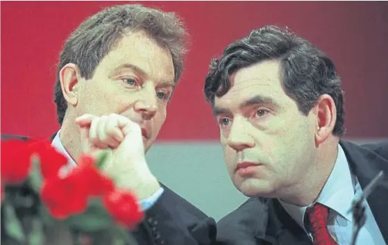  ?? ?? PAST POLITICS: Tony Blair, the then Labour party leader, and Gordon Brown, then Shadow Chancellor, confer at a 1997 election campaign press conference.