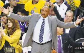  ?? Santiago Mejia / The Chronicle ?? Los Angeles Clippers head coach Doc Rivers reacts in the fourth quarter during Game 2 of the Western Conference playoffs against the Golden State Warriors last season in Oakland, Calif.