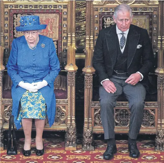  ?? Pictures: CARL COURT / GETTY, TOBY MELVILLE / REUTERS, DANIEL LEAL-OLIVAS / AFP ?? The Queen at the State Opening of Parliament yesterday accompanie­d by Prince Charles who stood in for his father Philip, who was ill